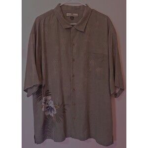 Tommy Bahama Men's 100% Silk Hawaiin Short Sleeve Sage Green Screen Printed XL
